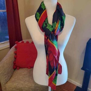 Vintage Silk Poinsettia Horn Holiday Scarf